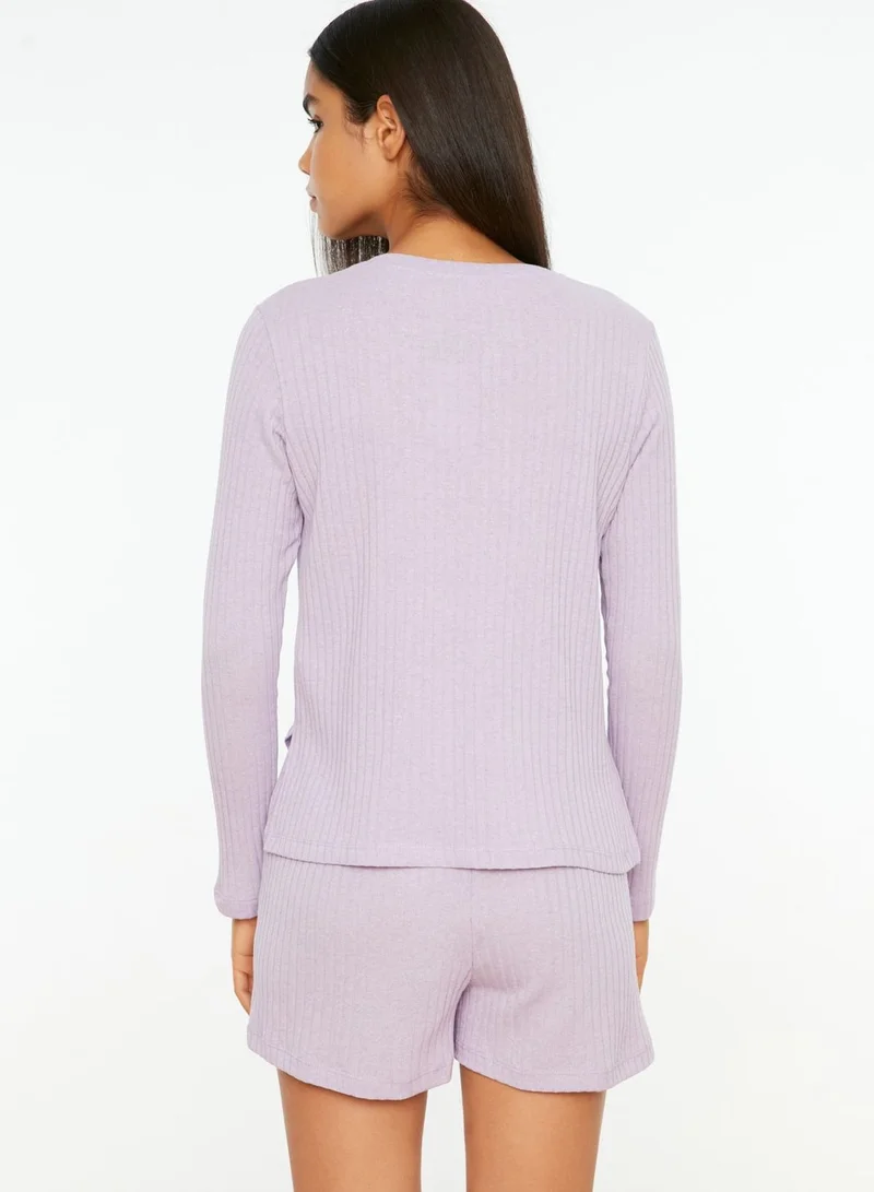 trendyol Round Neck Knitted Top & Shorts Set