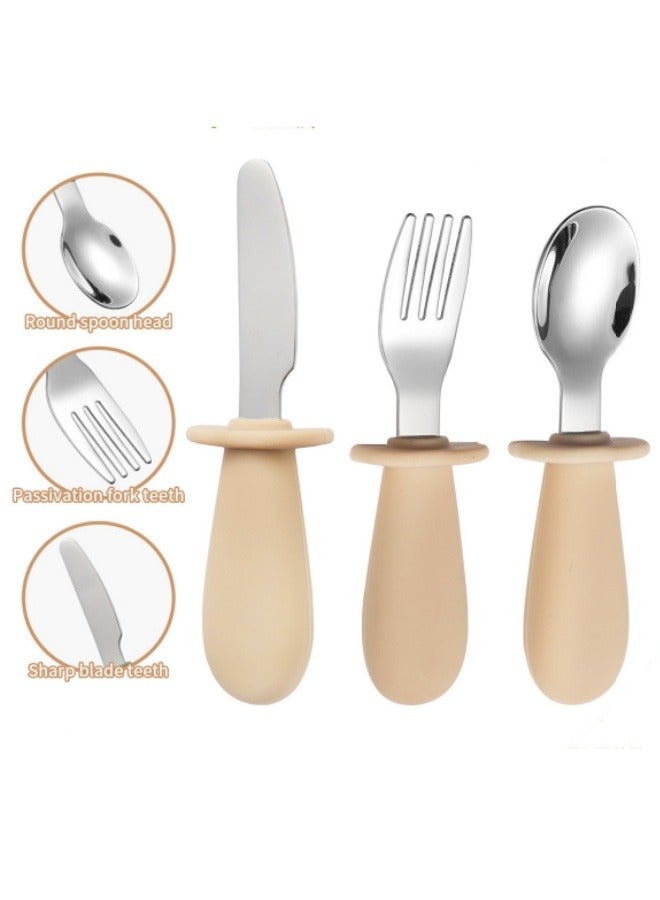 3 Piece Children's Knife, Fork And Spoon Cutlery Set 316 Stainless Steel Silicone Short Handle Cutlery Set  - Image 1