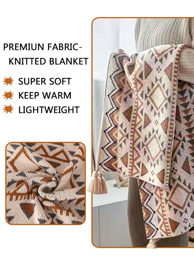وهاواي Boho Knitted Throw Blanket with Tassel, Super Soft Cozy Lightweight Decorative Throw Blankets for Couch , Bed, Sofa, Outdoor Throw Blankets All Seasons 130x170CM  - Image 3