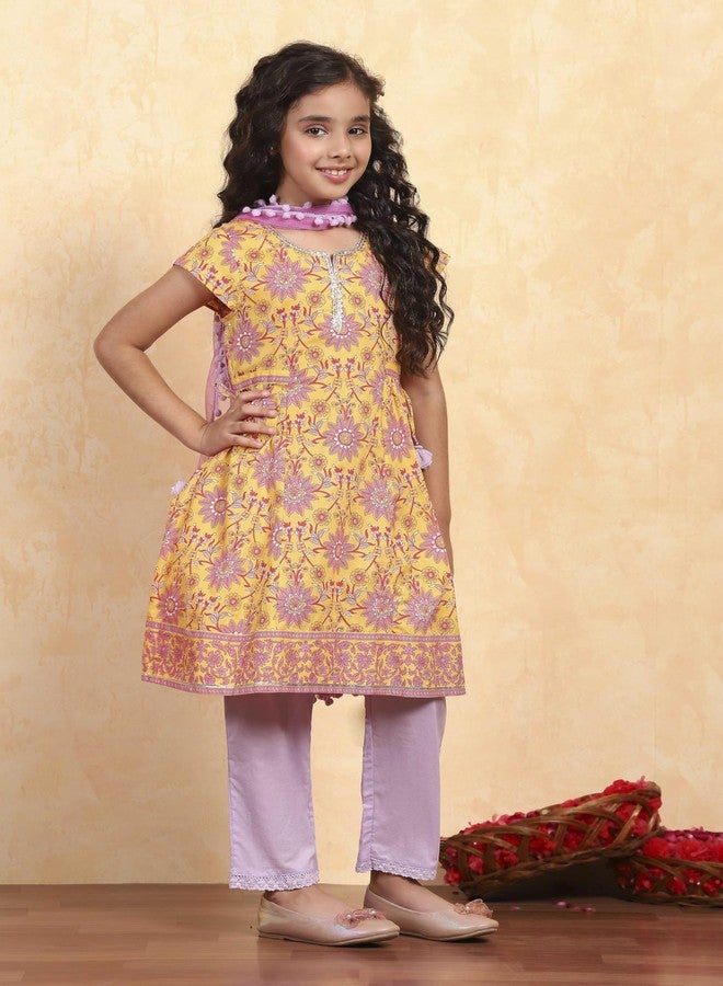 Biba Girl's Cotton Kurta Set (KW4994ESS25YEL - Image 4