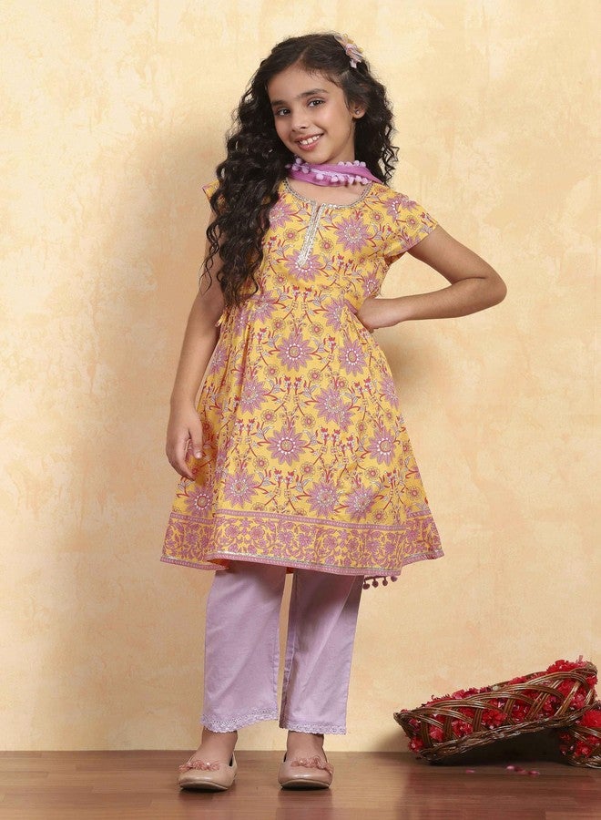 Biba Girl's Cotton Kurta Set (KW4994ESS25YEL - Image 5