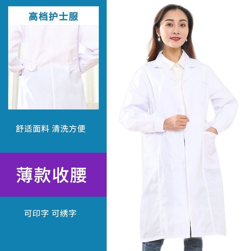 Long Sleeve White Lab Coat Unisex Cotton White Women's Nurse Suit Thin 