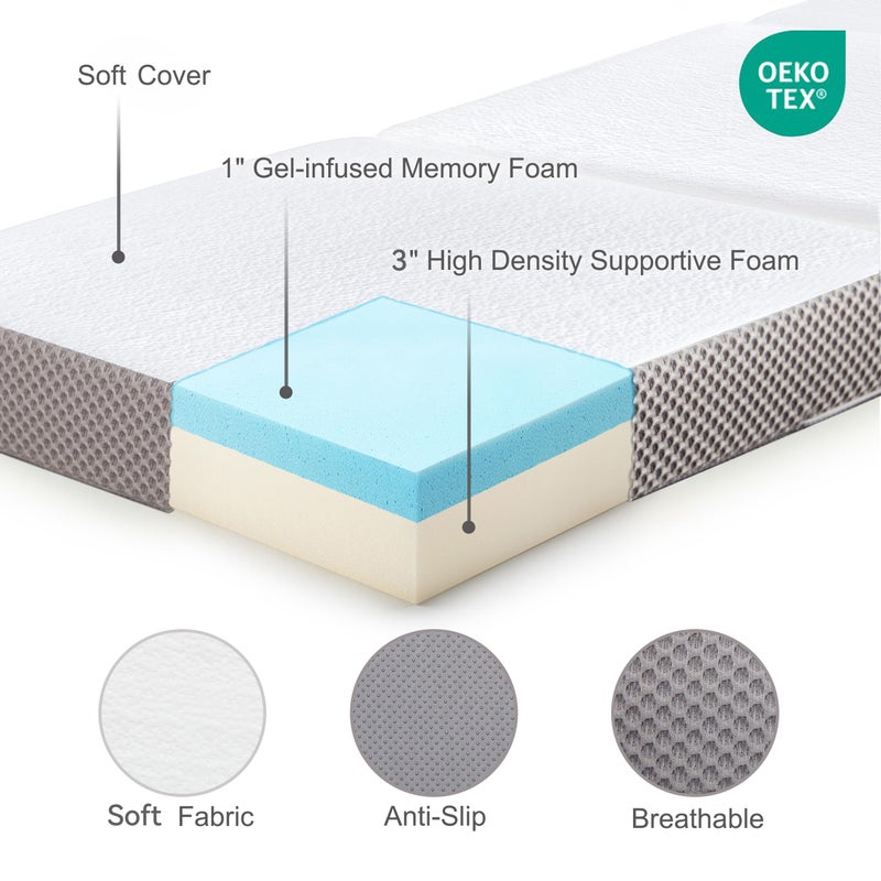 Kingfun Foldable Mattress 4 Inch Folding Mattress Tri-fold Gel Memory Foam Breathable with Storage Bag, Portable Floor Guest Bed Soft for Sleeping Camping, Gray, Single Size - Image 2