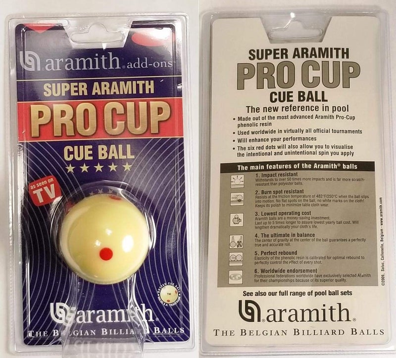 Aramith 2-1/4" Regulation Size Billiard/Pool Ball: Super Pro Cup Cue Ball with 6 Red Dots - Image 1