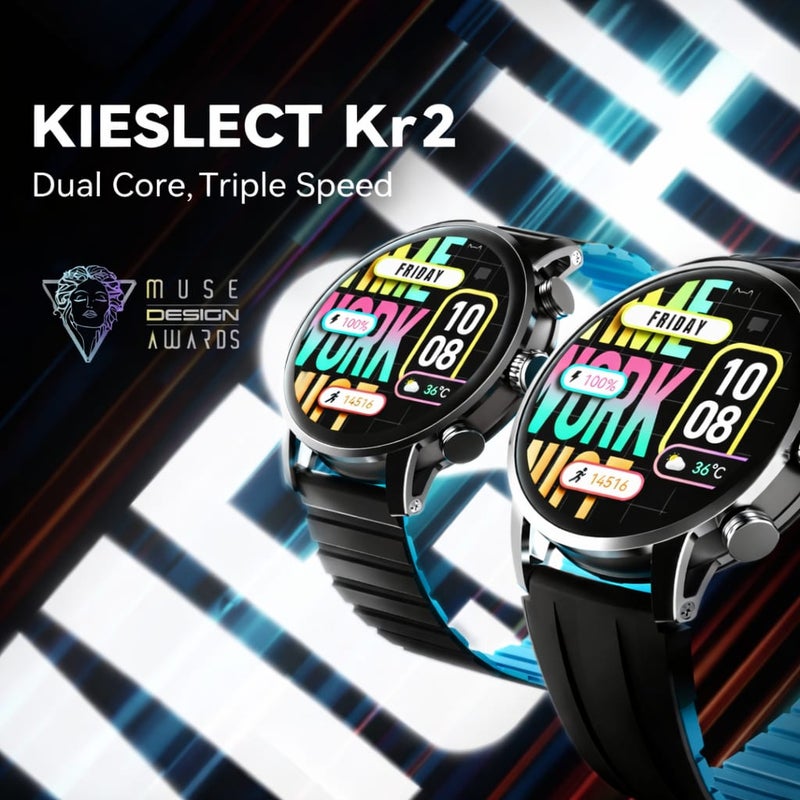 Kieslect Kr2 Ltd Calling Smart Watch AMOLED Display, Fitness Tracker, Heart Rate Monitor, Waterproof, Long Battery Life, Black/Blue - Image 2