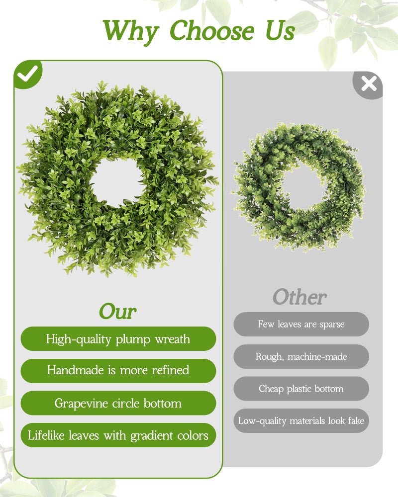Vlorart 20 Inch Boxwood Wreaths for Front Doorï¼ŒArtificial Spring Wreath for Wall Farmhouse Wedding Front Porch Green Wreaths Year Round Indoor Outdoor for Summer Christmas Wreath Home Decorations - Image 2