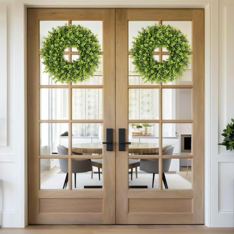 Vlorart 20 Inch Boxwood Wreaths for Front Doorï¼ŒArtificial Spring Wreath for Wall Farmhouse Wedding Front Porch Green Wreaths Year Round Indoor Outdoor for Summer Christmas Wreath Home Decorations - Image 5