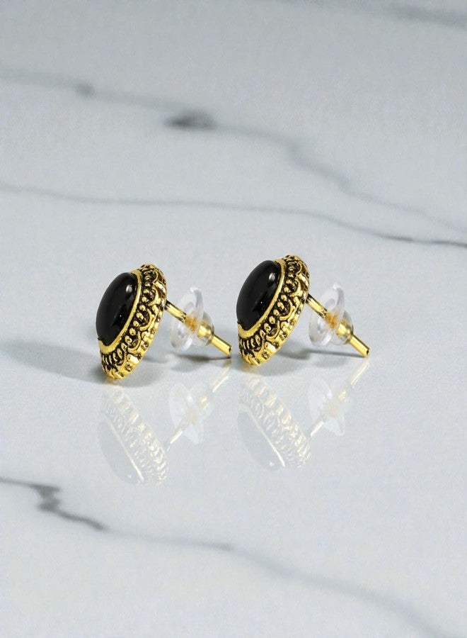 ACCESSHER Women's & Girls Traditional Oxidised Golden Floral Textured Stud Earrings Classic Oval Small Stud Earrings, Stylish Fashion Accessories Jewellery for Gifting - Image 5