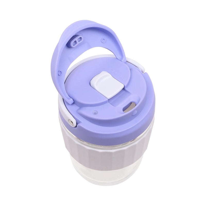 METROWAVE Glass Coffee Sipper Mug with Lid for hot and Cold Coffee Tea Juice Detox Water Travel Mug with Leakproof Cover Office Coffee Cup Lavender 340 ml - Image 2