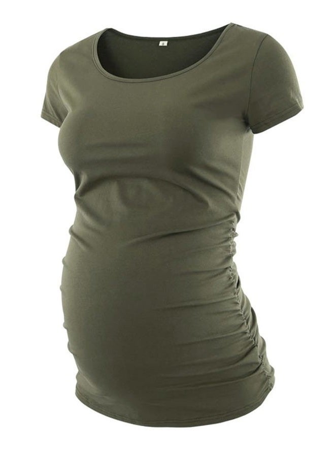 Liu & Qu Womens Maternity Classic Side Ruched T-Shirt Tops Mama Pregnancy Clothes (L, Black/Army Green/White Black Stripe) - Image 4