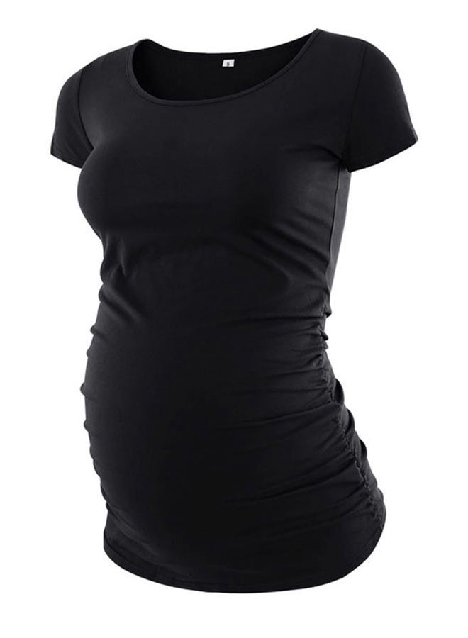 Liu & Qu Womens Maternity Classic Side Ruched T-Shirt Tops Mama Pregnancy Clothes (L, Black/Army Green/White Black Stripe) - Image 3