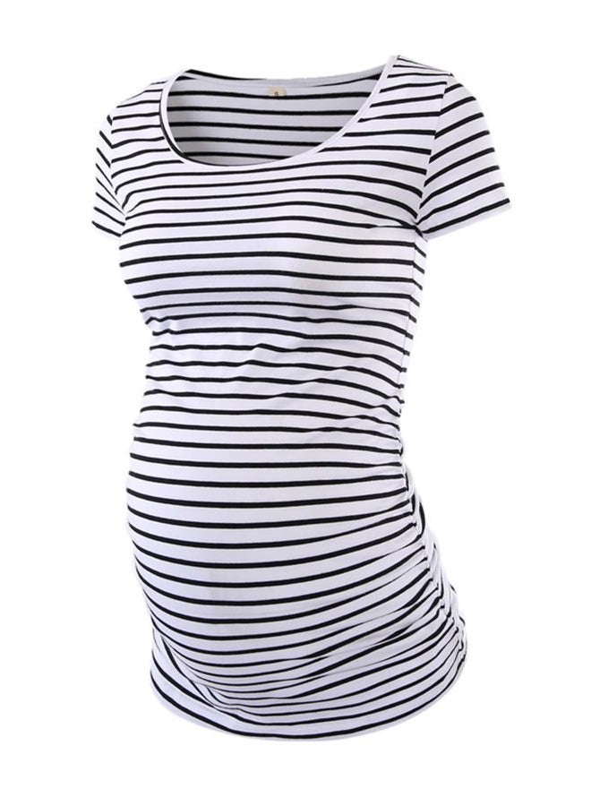 Liu & Qu Womens Maternity Classic Side Ruched T-Shirt Tops Mama Pregnancy Clothes (L, Black/Army Green/White Black Stripe) - Image 5