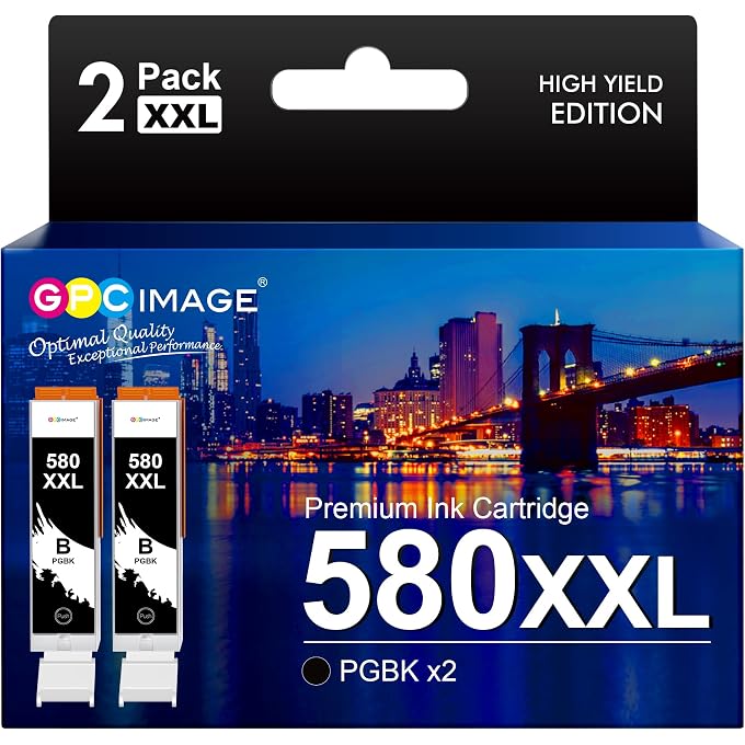GPC IMAGE 580XXL Compatible with PGI-580 Black PGBK for TR8550 Printer Cartridges Pixma TS6350 TS6350a TS705 TS6150 TR7550 TS8251 TS8150 TS8250 (Pack of 2 PGBK)