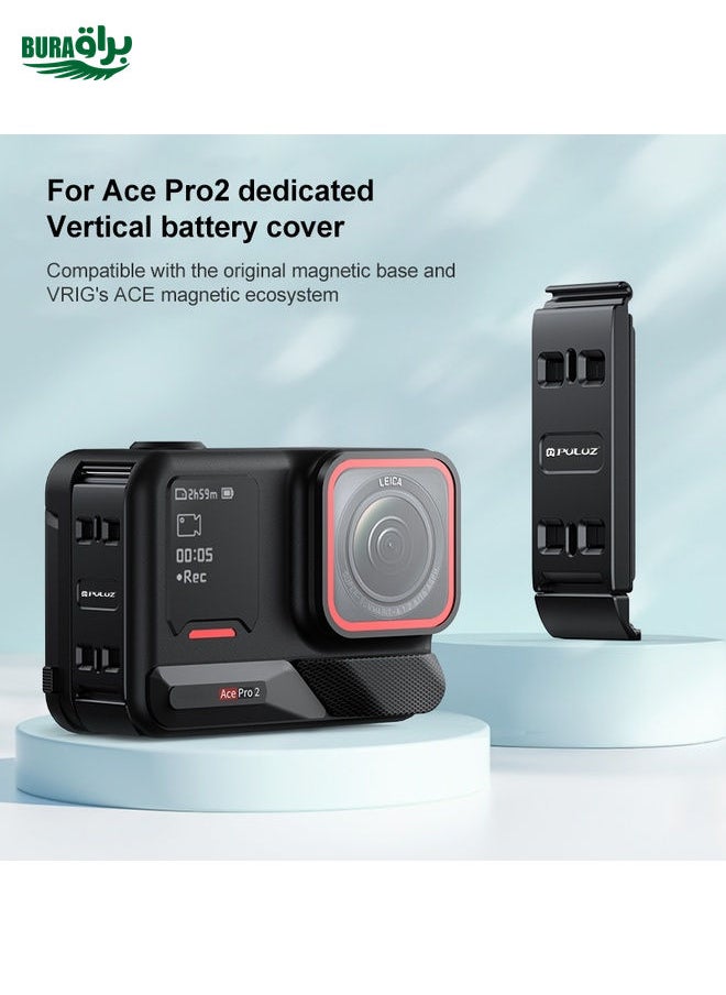 BURAQ PULUZ Aluminum Alloy Vertical Shooting Magnetic Quick-release Battery Side Interface Cover for Insta360 Ace Pro 2 (Black)  - Image 3