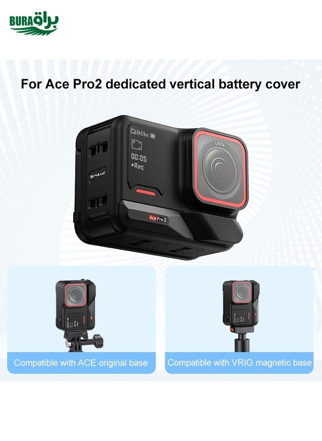 BURAQ PULUZ Aluminum Alloy Vertical Shooting Magnetic Quick-release Battery Side Interface Cover for Insta360 Ace Pro 2 (Black)  - Image 4