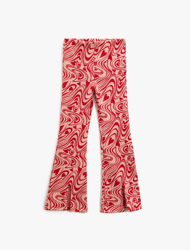 KOTON Flare Trousers Slit Detail Elastic Waistband Heart Jacquard
