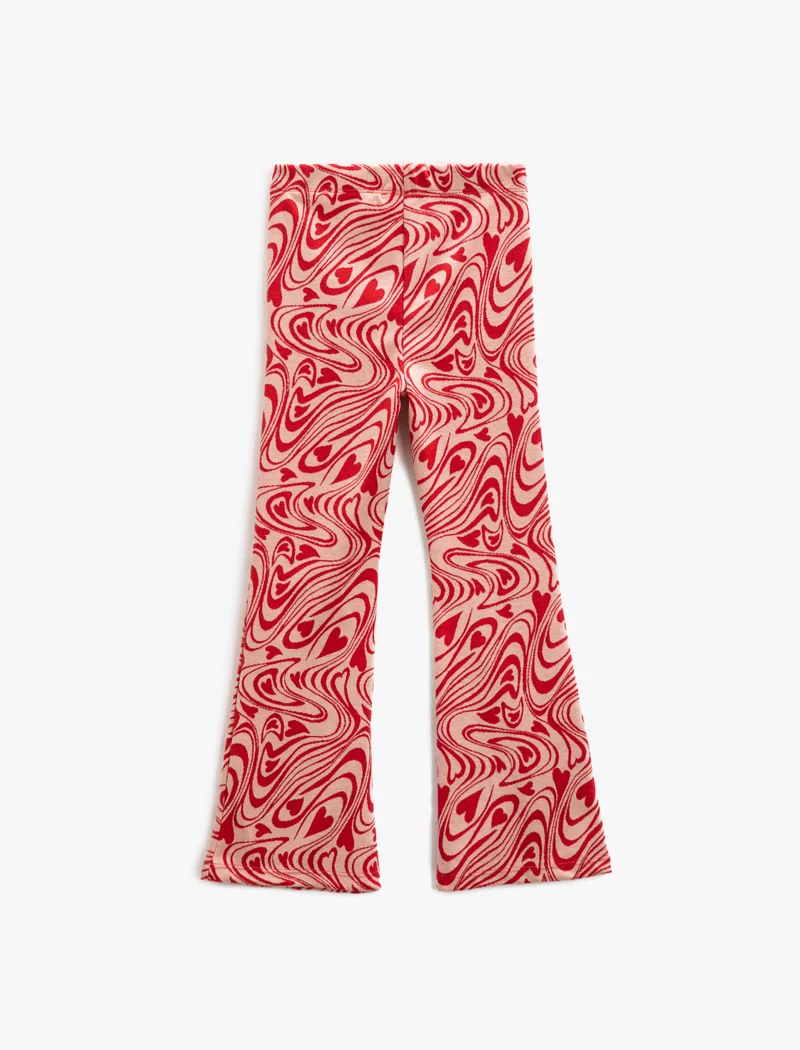 KOTON Flare Trousers Slit Detail Elastic Waistband Heart Jacquard