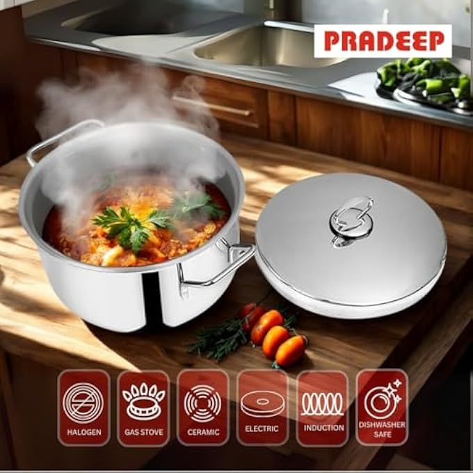 Pradeep 1810304 Food Grade Stainless Steel Cookpot Plain Lid 73 Ltr - Image 3