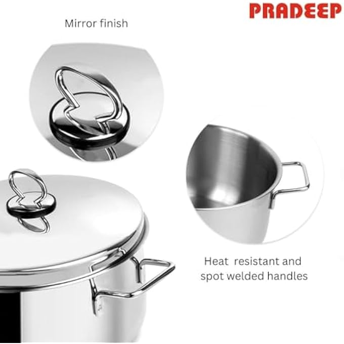 Pradeep 1810304 Food Grade Stainless Steel Cookpot Plain Lid 73 Ltr - Image 4