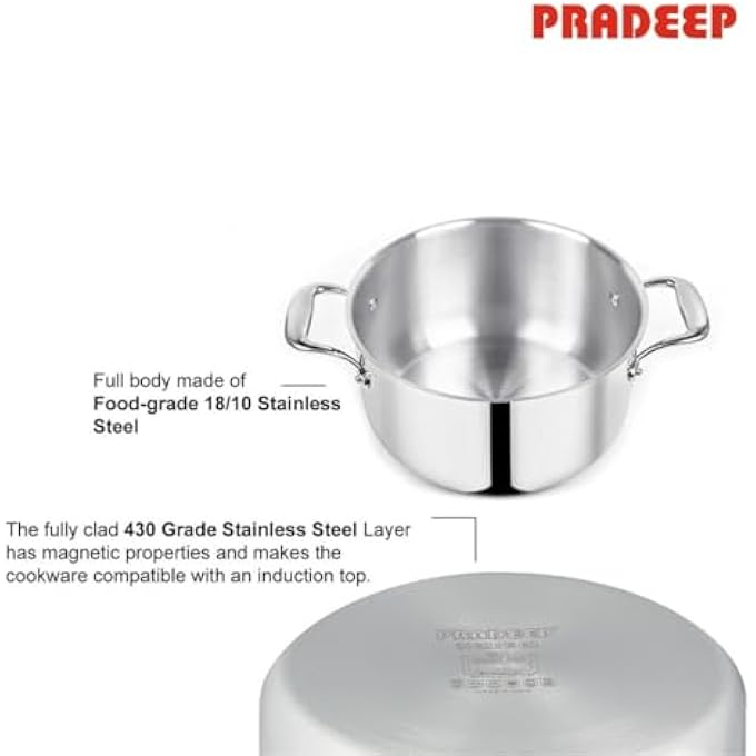 Pradeep 1810304 Food Grade Stainless Steel Cookpot Plain Lid 73 Ltr - Image 5