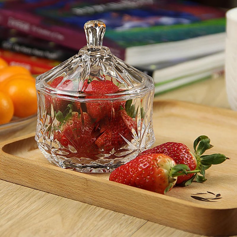EWEIGEER Colorful Crystal Glass Candy Snack Barrel Storage Jar Embossed Luxury Cookie Buffet Canister With Lids Jewelry Box Jar Biscuit Containers(Clear) - Image 4