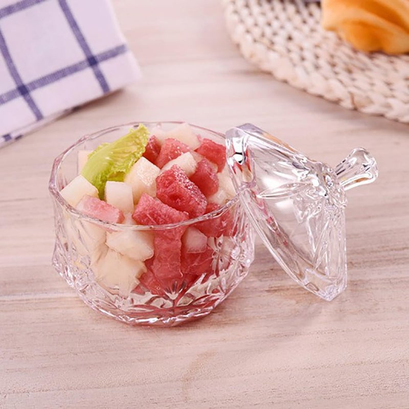EWEIGEER Colorful Crystal Glass Candy Snack Barrel Storage Jar Embossed Luxury Cookie Buffet Canister With Lids Jewelry Box Jar Biscuit Containers(Clear) - Image 5