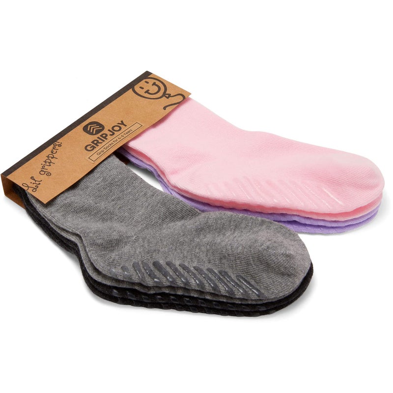 Gripjoy Toddler Socks With Grippers Non Slip for Kids 2T4T Girls Mix 4 Pairs