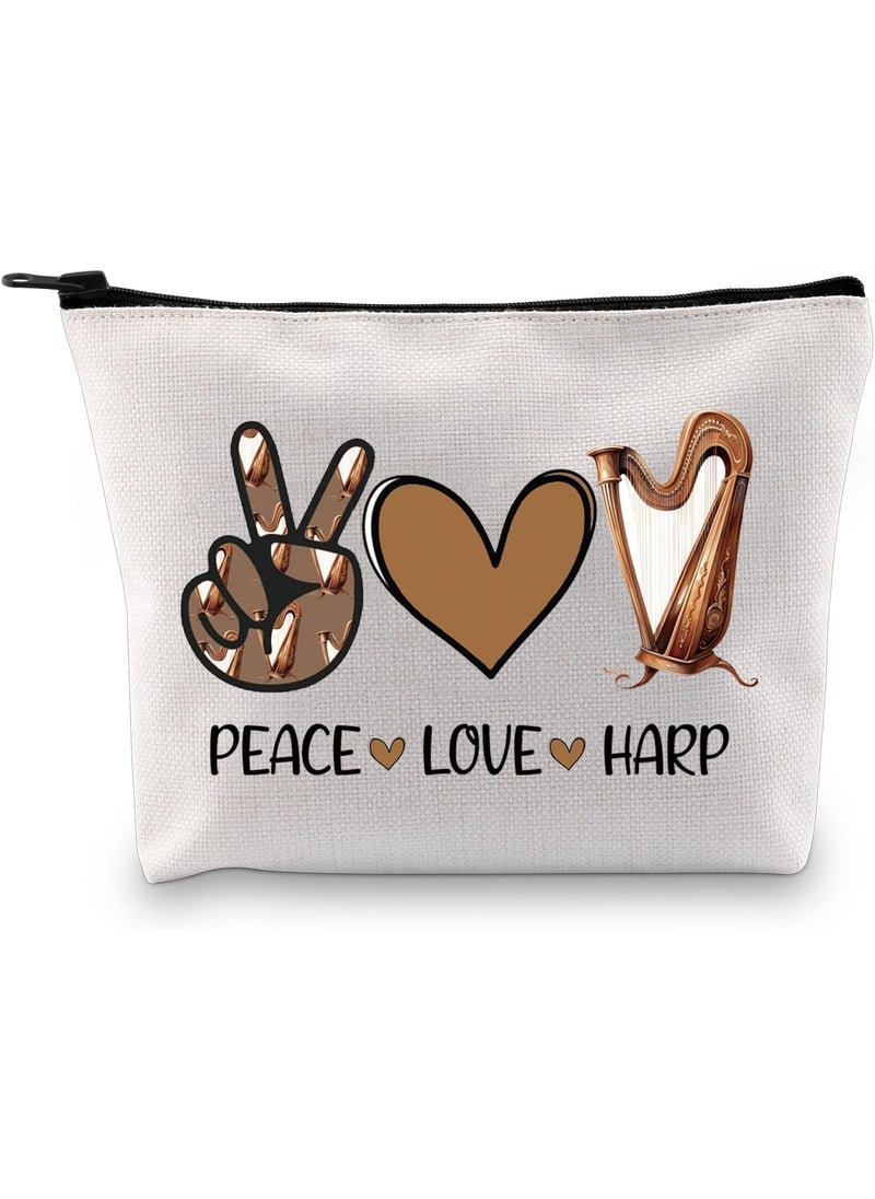 JXGZSO - JXGZSO Musician Gift Harp Instrument Makeup Bag Peace Love Harp Toiletry Bag With Zipper Harp Lover Gift Harp Merch - Image 1