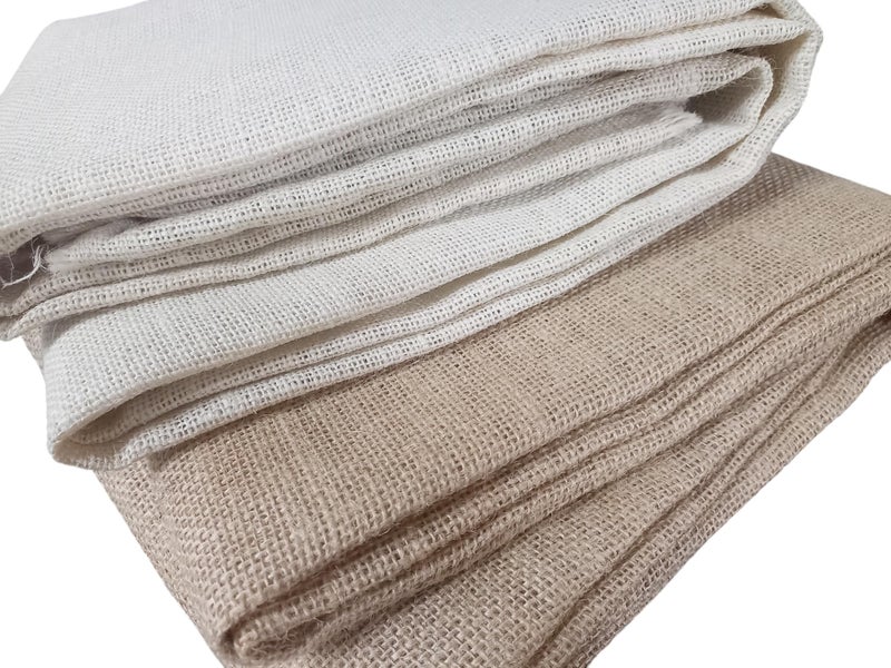 PRANSUNITA 100% Burlap Jute Hessian Cloth Uncoated - Eco Friendly for Upholstery, Table Linens, Landscaping, Plants Covering DIY Projects - Natural Brown & Cream (50 x 60) cm Each – 2 pcs - Image 2