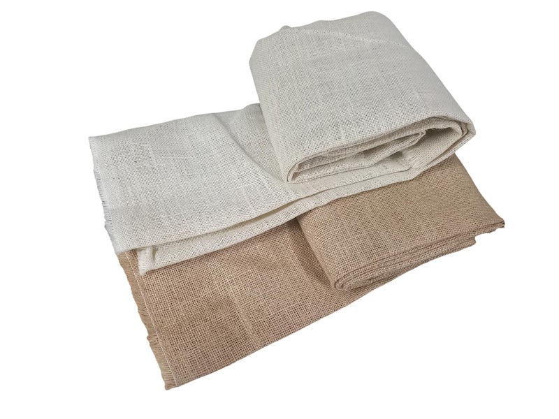 PRANSUNITA 100% Burlap Jute Hessian Cloth Uncoated - Eco Friendly for Upholstery, Table Linens, Landscaping, Plants Covering DIY Projects - Natural Brown & Cream (50 x 60) cm Each – 2 pcs - Image 1