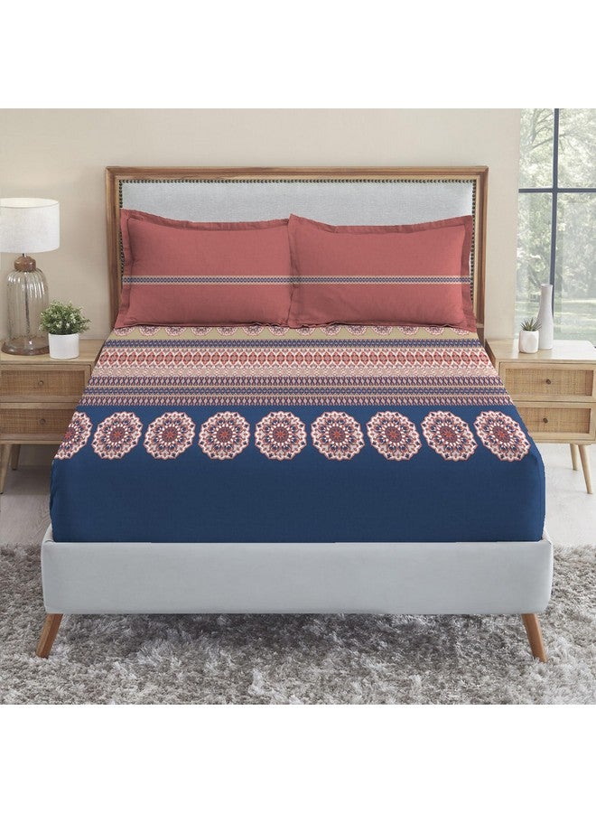 Trident Soft Comfort Fittedsheet for Double Bed, 210 TC 100% Cotton Elastic Fitted Bedsheet, Soft and Breathable, King Size Fitted Bedsheet with 2 Pillow Covers - Earthy Tale - Image 1