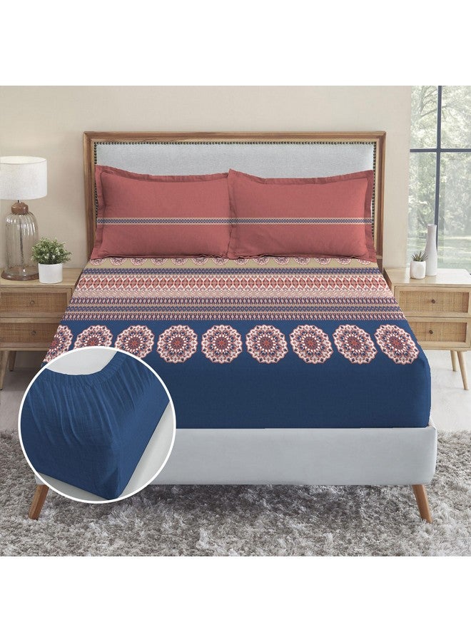 Trident Soft Comfort Fittedsheet for Double Bed, 210 TC 100% Cotton Elastic Fitted Bedsheet, Soft and Breathable, King Size Fitted Bedsheet with 2 Pillow Covers - Earthy Tale - Image 2