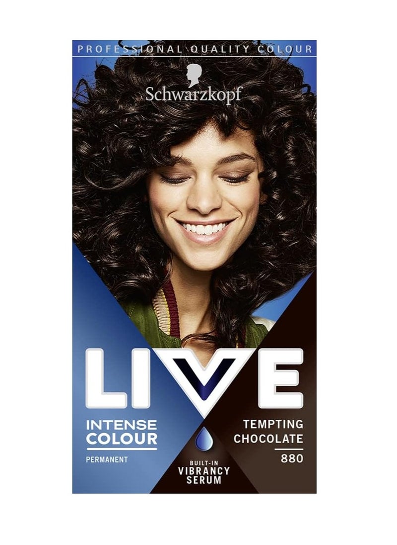 Schwarzkopf - LIVE Intense Colour Long Lasting Permanent Brown Hair Dye With Built in Vibrancy Serum Up To 100 percent Grey Coverage Tempting Chocolate 880 - Image 1