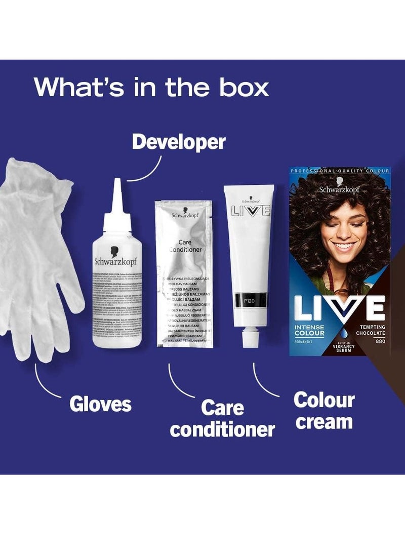 Schwarzkopf - LIVE Intense Colour Long Lasting Permanent Brown Hair Dye With Built in Vibrancy Serum Up To 100 percent Grey Coverage Tempting Chocolate 880 - Image 1