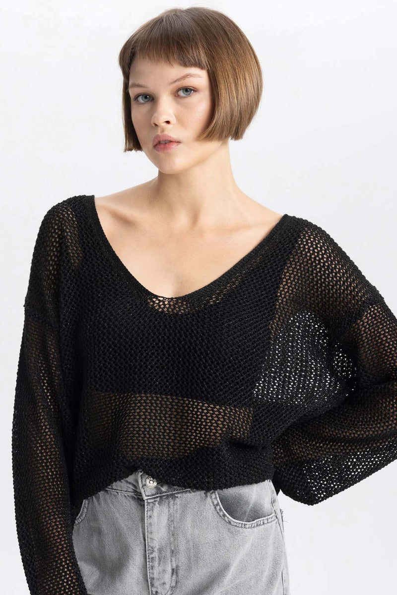 DeFacto Woman Boat Neck Shiny Fabric Knitted Pullover  - Image 1
