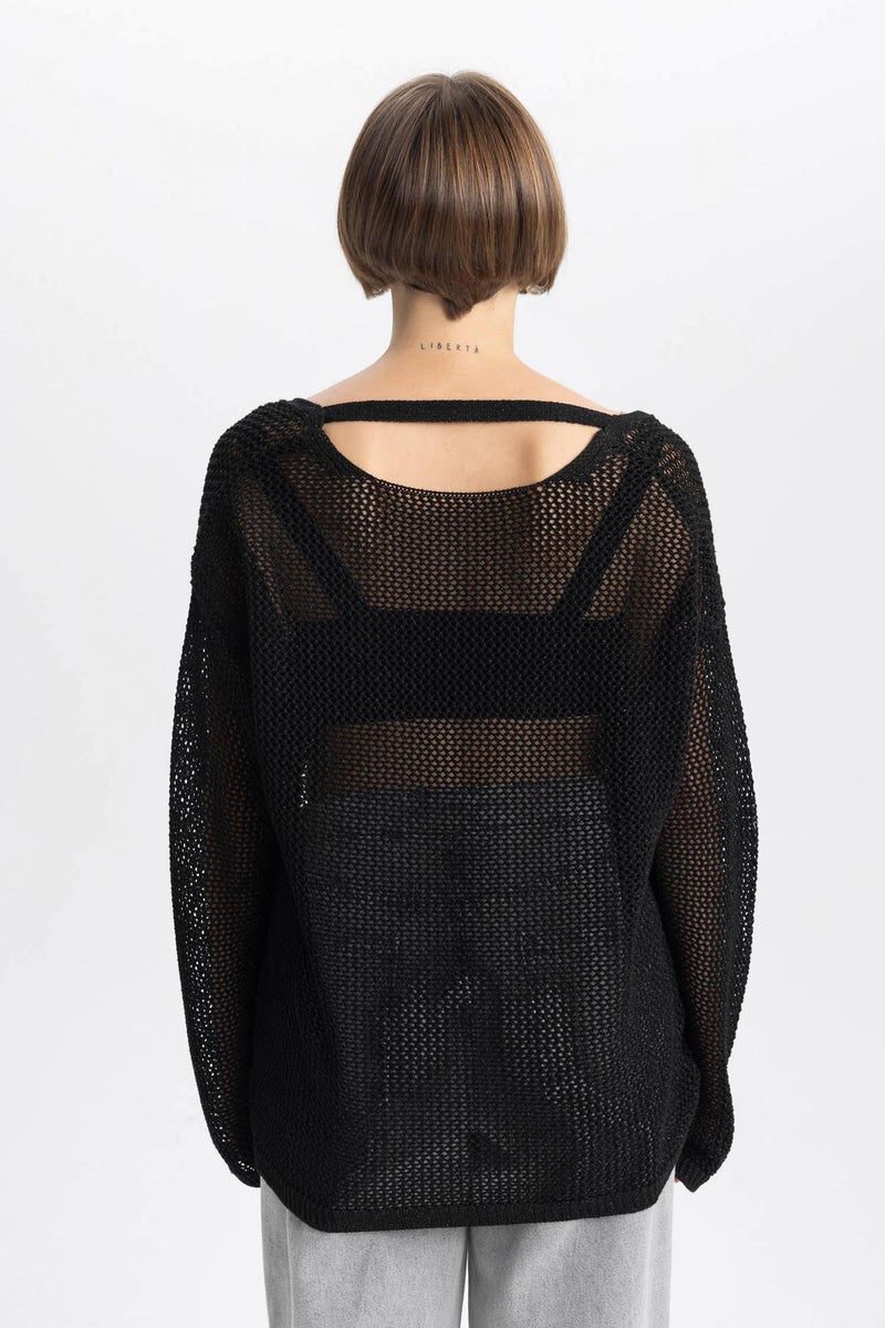 DeFacto Woman Boat Neck Shiny Fabric Knitted Pullover  - Image 4