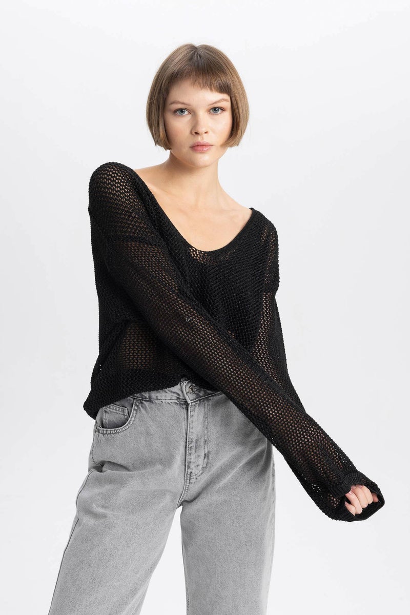 DeFacto Woman Boat Neck Shiny Fabric Knitted Pullover  - Image 5