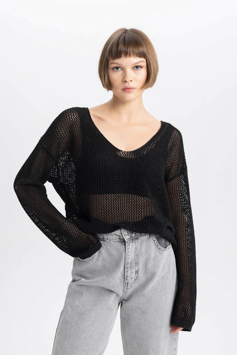 DeFacto Woman Boat Neck Shiny Fabric Knitted Pullover  - Image 3