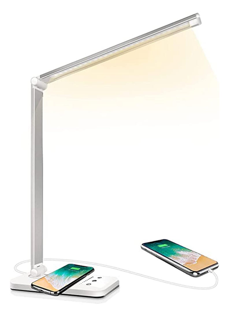 Arabest Desk Lamp with Wireless Charger, LED Desk Light,Reading Table Lamp,USB Wireless Side Lamp,5 Brightness Level,Dimmable Eye-Caring Table Light for Home, Office,Touch Control,Auto Timer - Image 1