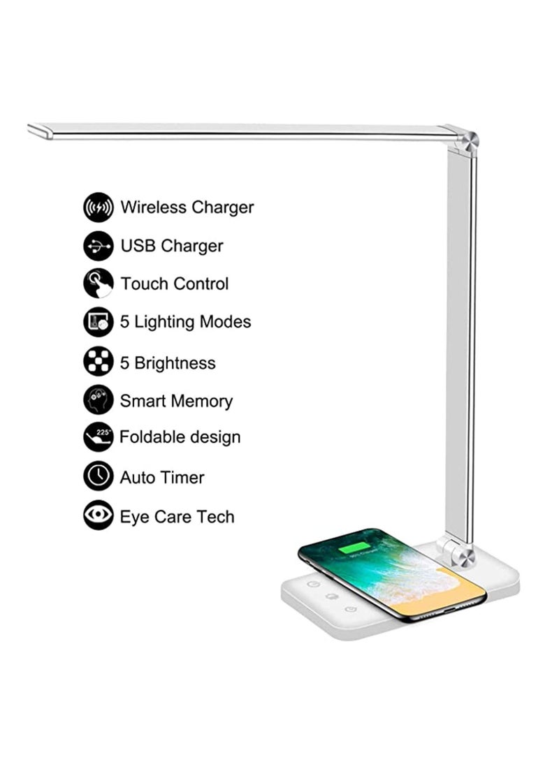 Arabest Desk Lamp with Wireless Charger, LED Desk Light,Reading Table Lamp,USB Wireless Side Lamp,5 Brightness Level,Dimmable Eye-Caring Table Light for Home, Office,Touch Control,Auto Timer - Image 5