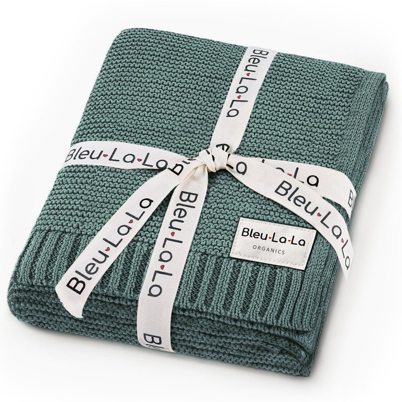 Bleu La La Heritage Knit 100 Organic Cotton Baby Swaddle Blanket for Boys and Girls Soft Warm Cozy Unisex Receiving Cuddle Crib Blanket for Newborns Infants Toddlers Hunter Green 02 Years
