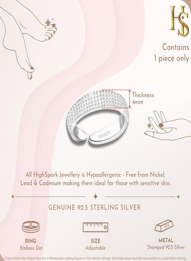 HighSpark 92.5 Sterling Silver Toe Rings for Women | 92.5 Sterling Silver Adjustable Contemporary Style & Stunning Shine | Single Piece Only | Lovely Gift - Emboss Dot - Image 2
