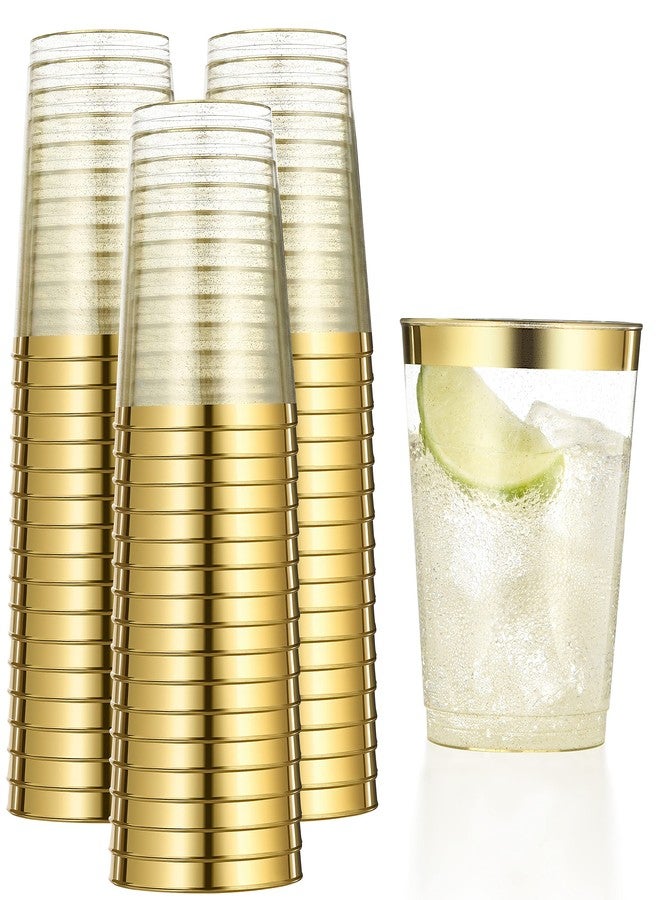 CHATEAU FINE TABLEWARE Gold Plastic Cups 10 Oz Glitter Tumblers With Gold Rim - Fancy Disposable Wedding and Elegant Party Cups (100 Count) - Image 1