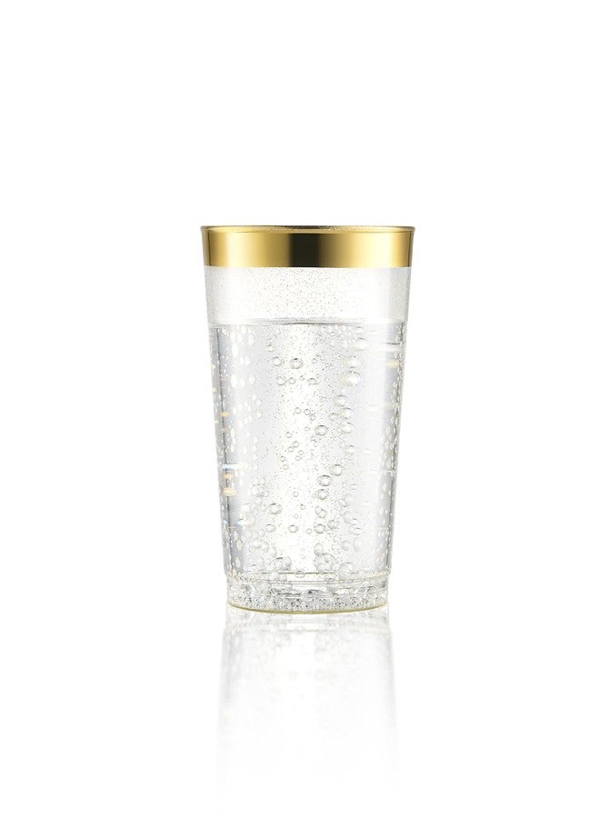 CHATEAU FINE TABLEWARE Gold Plastic Cups 10 Oz Glitter Tumblers With Gold Rim - Fancy Disposable Wedding and Elegant Party Cups (100 Count) - Image 3