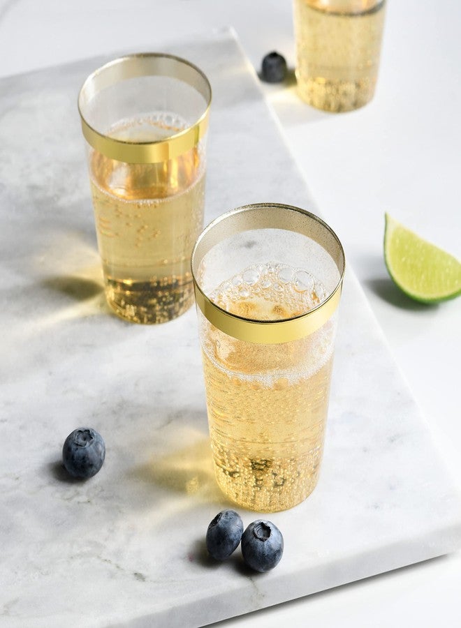 CHATEAU FINE TABLEWARE Gold Plastic Cups 10 Oz Glitter Tumblers With Gold Rim - Fancy Disposable Wedding and Elegant Party Cups (100 Count) - Image 5