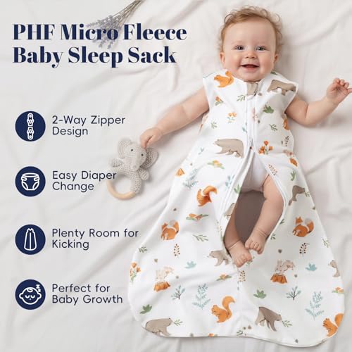 PHF Warm Micro-Fleece Baby Sleep Sack 6-12 Months, Soft Baby Wearable Blanket, 2-Way Zipper Sleeping Bags, 2 Pack Comfy Toddler Sleeping Sack for Boys, Medium Size, Woodland & Animal - Image 2