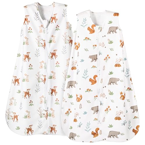 PHF Warm Micro-Fleece Baby Sleep Sack 6-12 Months, Soft Baby Wearable Blanket, 2-Way Zipper Sleeping Bags, 2 Pack Comfy Toddler Sleeping Sack for Boys, Medium Size, Woodland & Animal - Image 1