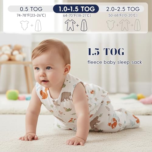 PHF Warm Micro-Fleece Baby Sleep Sack 6-12 Months, Soft Baby Wearable Blanket, 2-Way Zipper Sleeping Bags, 2 Pack Comfy Toddler Sleeping Sack for Boys, Medium Size, Woodland & Animal - Image 4