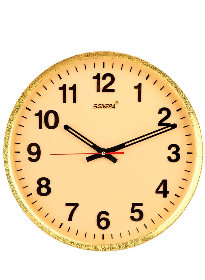 Sonera 32 cm Round Wall Clock, Quartz Analog Wall Clock, Durable Plastic Gold Frame, Large Easy-to-Read Numbers, Decorative Wall Clock for Home, Office, Living Room, Bedroom & Kitchen - Image 1