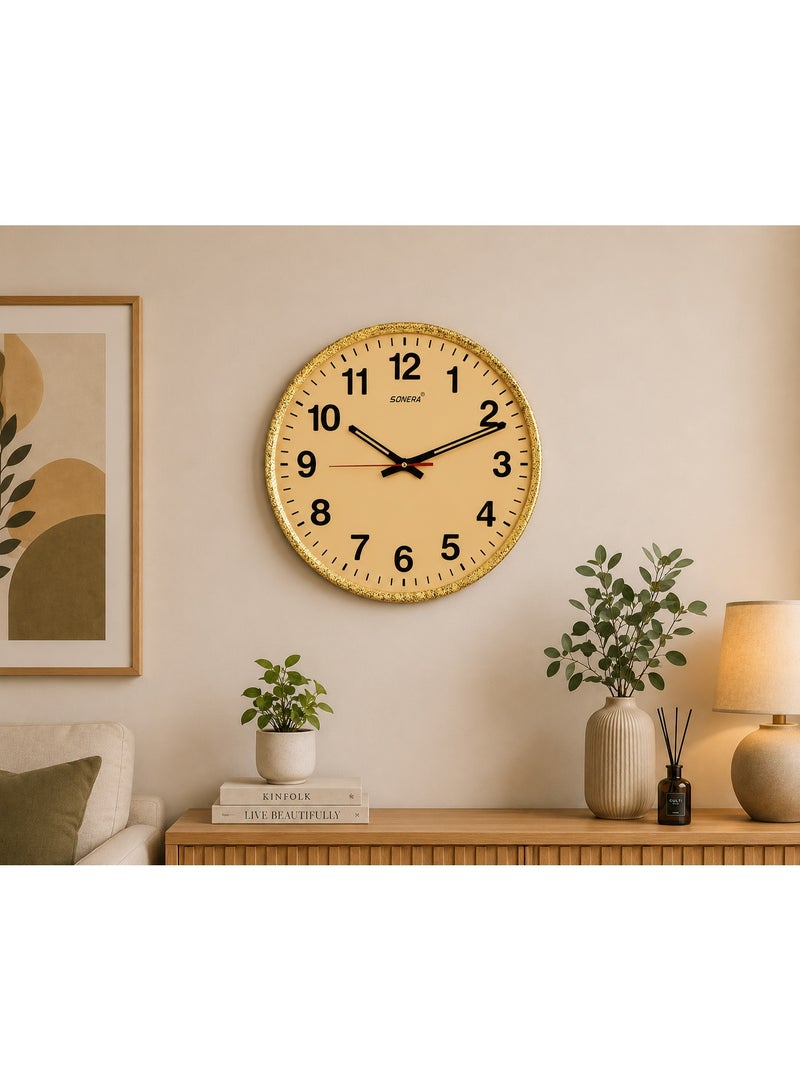 Sonera 32 cm Round Wall Clock, Quartz Analog Wall Clock, Durable Plastic Gold Frame, Large Easy-to-Read Numbers, Decorative Wall Clock for Home, Office, Living Room, Bedroom & Kitchen - Image 3